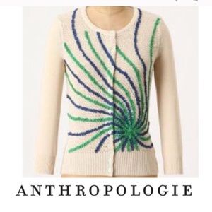Anthro Field of Flowers Cream Ribbon Cardigan, S